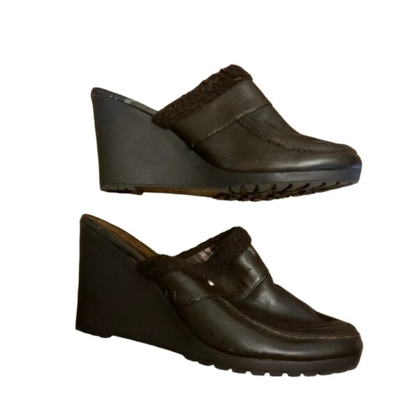 Tommy Hilfiger | Dark Brown Fur Slip-On Wedges | Size 7.5 - Picture 1 of 7